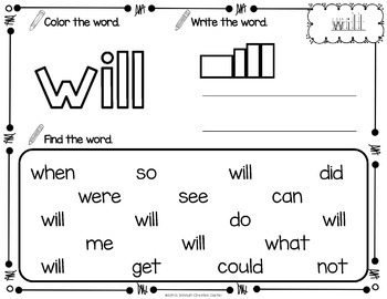 sight words worksheets bundle by creation castle tpt