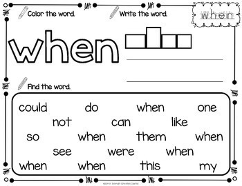 sight words worksheets for 1st grade by creation castle tpt