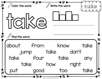 first grade sight words worksheets by creation castle tpt