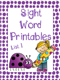 Sight Word Printables: List 1 - 40 Words