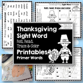 Sight Word Printables: Roll, Read, Trace & Color Thanksgiv