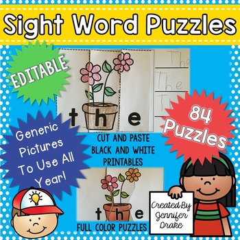 Preview of Sight Word Puzzles EDITABLE