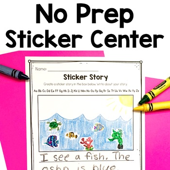 Preview of Sticker Story Center | No Prep | Labeling | Beginning Sounds | Writing