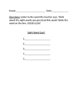 Preview of Sight Word Quiz Template