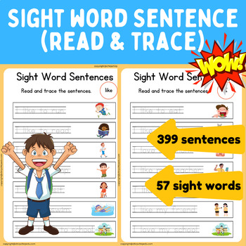 Preview of Sight Word RREAD & TRACE Simple sentences with Picture for Kindergarten