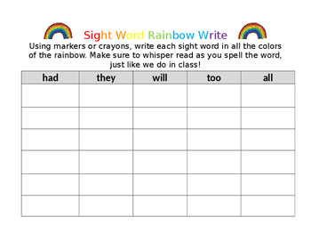 Preview of Sight Word Rainbow Write (EDITABLE)