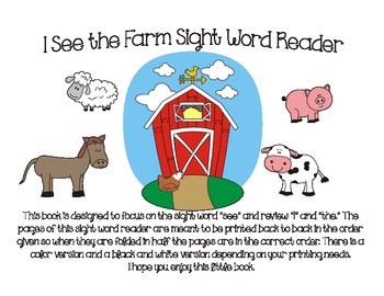 Preview of Sight Word Reader, I, See, The (Farm theme)
