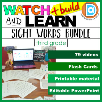 Preview of Watch, Build & Learn Sight Words Third Grade BUNDLE │ 79 Videos + Printables