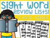 Sight Word Review Lists