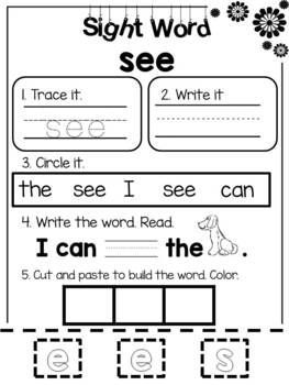 Preview of Sight Word SEE Worksheet Kindergarten