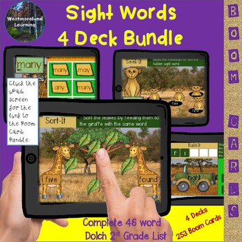 Preview of Sight Word Safari Dolch 2nd Grade Boom Card 4 Deck Set Distance Learning