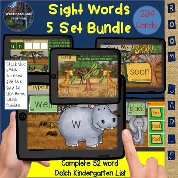 Preview of Sight Word Safari Dolch Kindergarten Boom Card 5 Decks Distance Learning