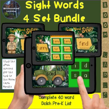 Preview of Sight Word Safari Dolch Pre-K  Boom Card 4 Decks Distance Learning