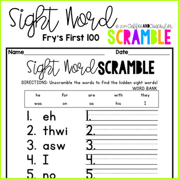 sight word scramble pack frys first 100 by coffee and concealer