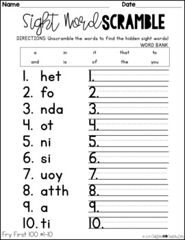 sight word scramble pack frys first 100 by coffee and concealer