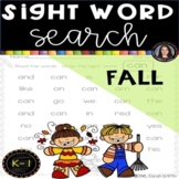 Sight Word Search Fall Worksheets