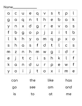 Sight Word Search Level A by Sara Golbek | TPT