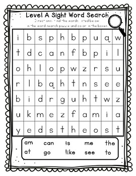 Sight Word Search- Levels A-F by My Kindergarten Best | TpT