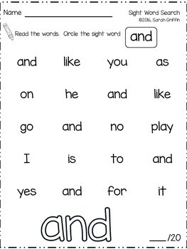 worksheets kindergarten for free words sight by Teachers Search Sight Griffin Worksheets   Sarah Word