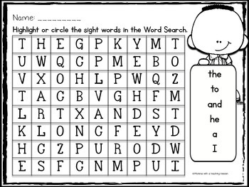 sight words search puzzles for kindergarten free printable