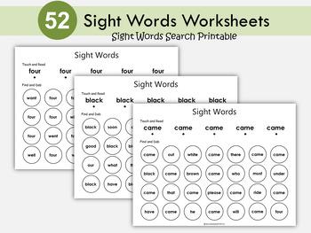 Preview of Sight Word Search Worksheets, Kindergarten Sight Words Activities, T-WWW397