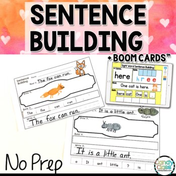 Preview of Sight Word Sentence Building Practice Kindergarten Boom Card Activity Worksheets