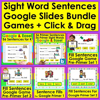 Preview of Sight Word Sentence Fill in the Blank Games BUNDLE Google Slides Primer 1-92 PDF
