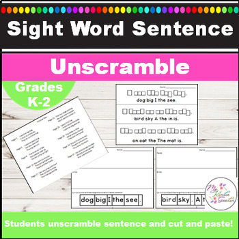 Preview of Sight Word Mixed Up Sentence Unscramble Worksheets Sentence Word Boxes
