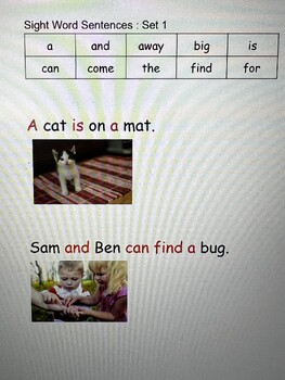 Preview of Sight Word Sentence to picture matching Set 1