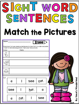 Preview of CVC Words Sight Word Practice Cut and Paste Worksheets (Build a CVC Sentence)