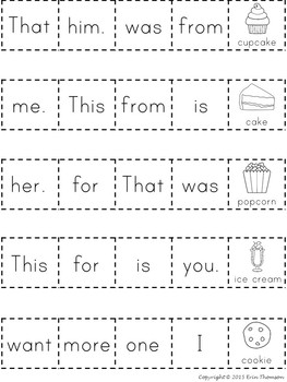 Sight Word Sentences ~ Cut-and-Paste by Erin Thomson's Primary Printables