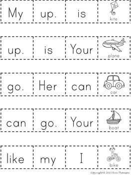 Sight Word Sentences ~ Cut-and-Paste by Erin Thomson's Primary Printables