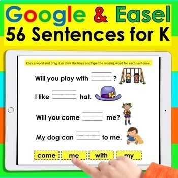 Preview of Sight Word Sentences Fill in the Blank Google Slides EASEL Kindergarten First Gr