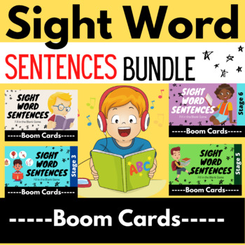 Preview of Sight Word Sentences Fill in the blank Stage 1 - 10 Boom Cards ™ End of Year