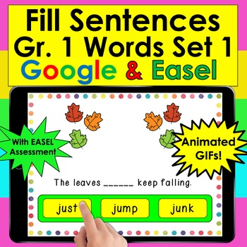 Preview of Sight Word Sentences GAME Google Slides & Easel Gr. 1 Words 93-113 With GIFs