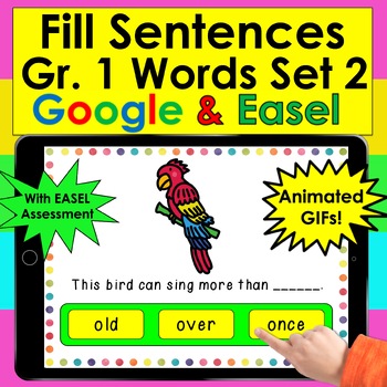 Preview of Sight Word Sentences GAME Google Slides Gr. 1 Words Set 2 with Animated GIFs