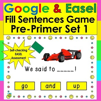Preview of Sight Word Sentences Game Google Slides Pre Primer 1-20 With Easel Assessment