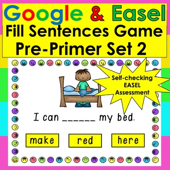Preview of Sight Word Sentences Game Google Slides Pre Primer 21-40 With Easel Assessment
