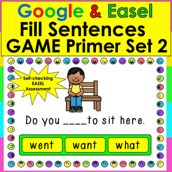Preview of Sight Word Sentences Game for Google Slides Primer 67-92 & Easel Assessment