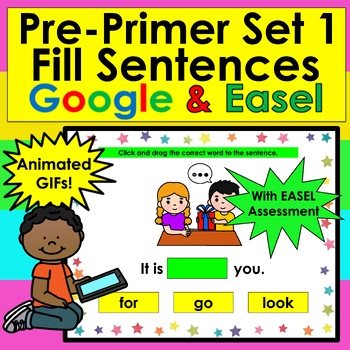 Preview of Sight Word Sentences Google Slides & Easel Pre-Primer Words Set 1 With GIFs