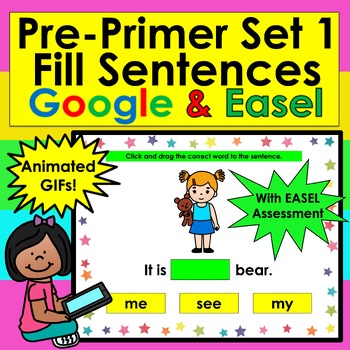 Preview of Sight Word Sentences Google Slides & Easel Pre-Primer Words Set 2 With GIFs