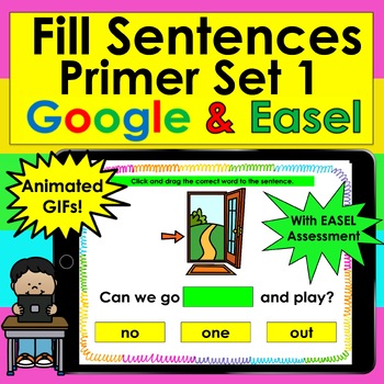 Preview of Sight Word Sentences Google Slides & Easel Primer Words Set 1 With GIFs