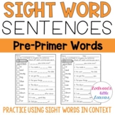 Sight Word Sentences: Pre-Primer Words 