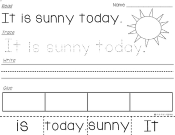 sight word sentences frys read trace write glue by a