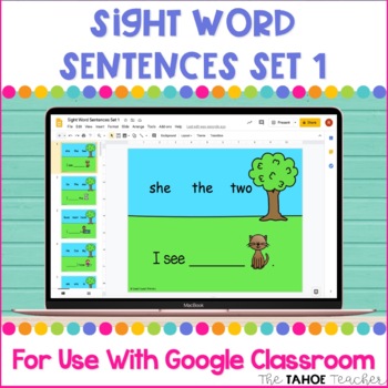 Preview of Sight Word Sentences Set 1 for Use With Google Classroom™ 