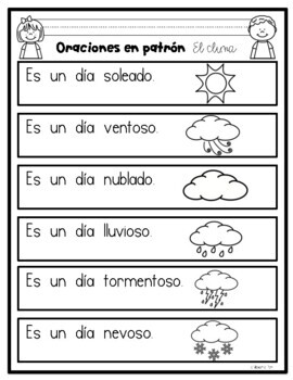 Sight Word Sentences in Spanish- Oraciones en patrón- El clima | TPT