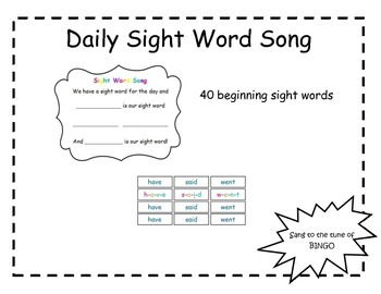 Preview of Sight Word Song for Calendar Time with students who have special needs