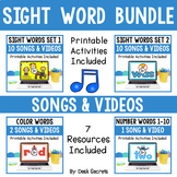 Sight Word Songs & Videos With Practice Activities | BUNDLE