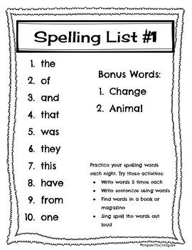 Sight Word Spelling List and Activities **NO PREP** by Inspireteachinquire