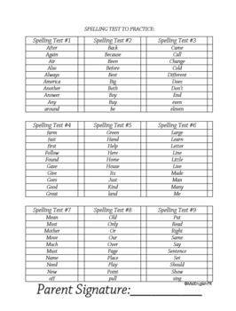 Preview of Sight Word Spelling Test Lists - (Editable)